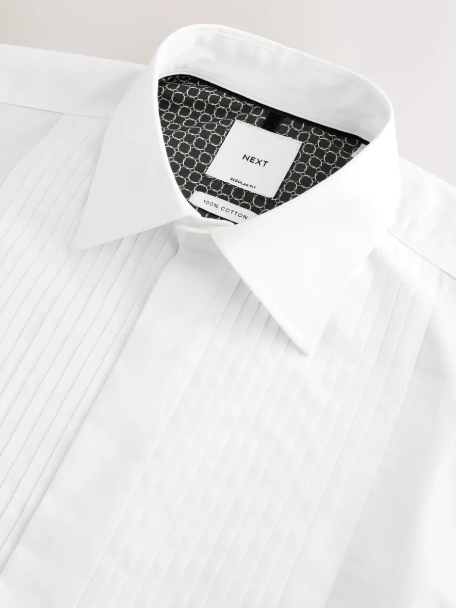 Formele Overhemden|Shirts|Next Wit - Normale Pasvorm - Occasion Pleated Bib Double Cuff Dress Shirt
