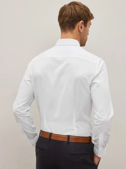 Formele Overhemden|Shirts|Next Wit - Normale Pasvorm - Onderhoudsvriendelijk, getextureerd, slim fit overhemd met enkele manchet
