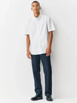 Formele Overhemden|Shirts*Next Wit - Normale Pasvorm - Oxford-overhemd met korte mouwen