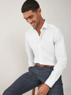Formele Overhemden|Shirts*Next Wit - Normale Pasvorm - Strijkvrij net overhemd met enkele manchet