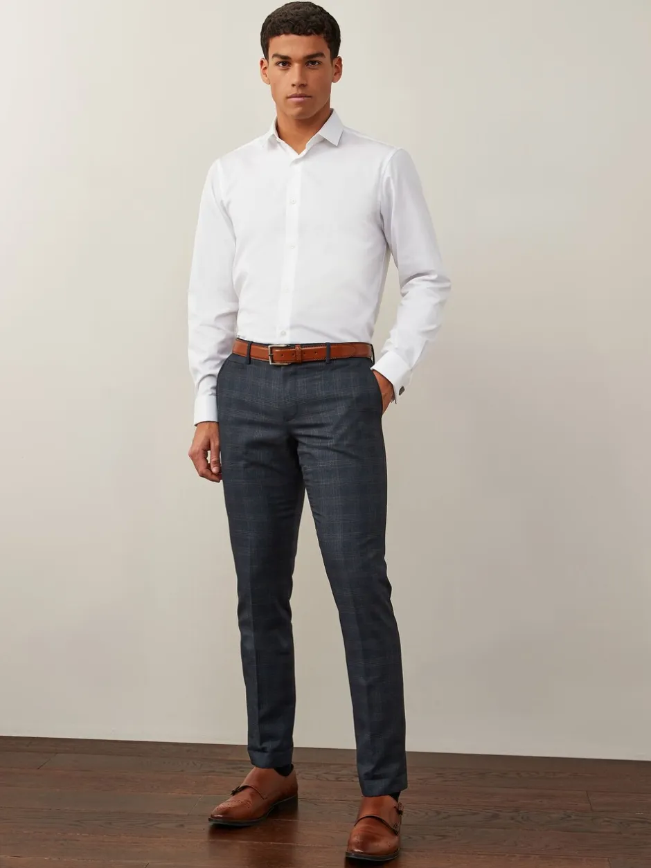 Formele Overhemden|Shirts*Next - Normale Pasvorm - Strijkvrij net overhemd met dubbele manchet Wit