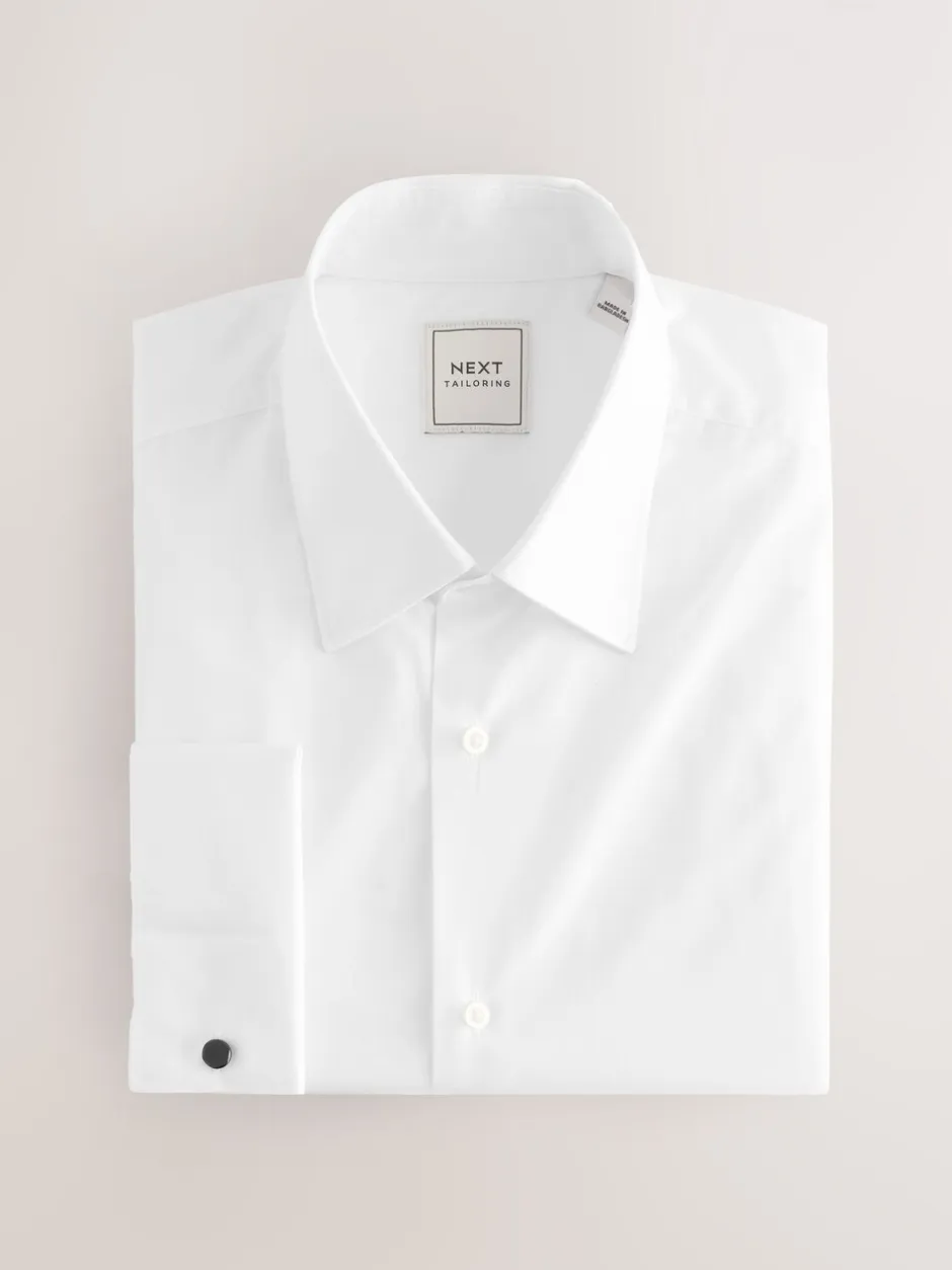 Formele Overhemden|Shirts*Next - Normale Pasvorm - Strijkvrij net overhemd met dubbele manchet Wit
