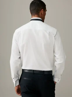 Formele Overhemden*Next Wit - Normale Pasvorm - Textured Double Cuff Long Sleeve Shirt With Wing Collar And Bow Tie Pack