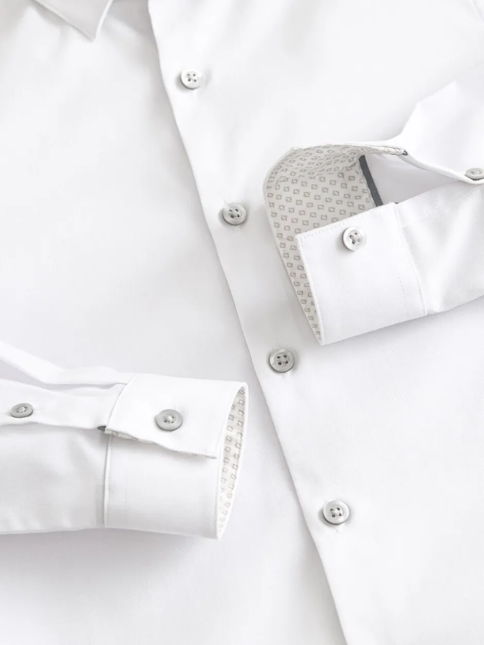 Schoolkleding|Shirts*Next Wit - Overhemd met contrasterende afwerking en lange mouwen (3 - 16 jr)