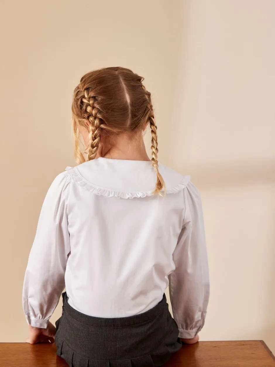 Overhemden En Blouses|Next Wit - Premium schoolblouse met stretch, kraag met ruches en lange mouwen (3-14jr)