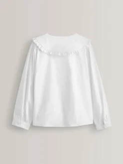 Overhemden En Blouses|Next Wit - Premium schoolblouse met stretch, kraag met ruches en lange mouwen (3-14jr)