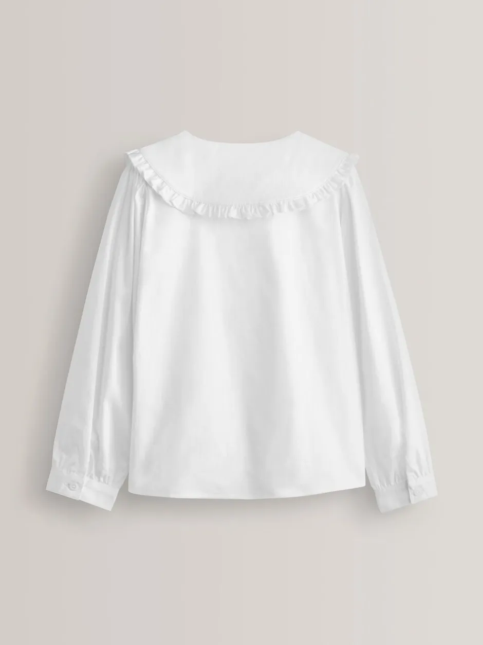 Overhemden En Blouses|Next Wit - Premium schoolblouse met stretch, kraag met ruches en lange mouwen (3-14jr)