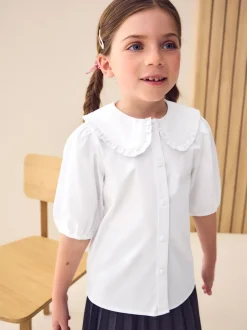 Overhemden En Blouses*Next Wit - Premium schoolblouse met kraag met ruches en hoog aandeel katoen (3-14 jr)