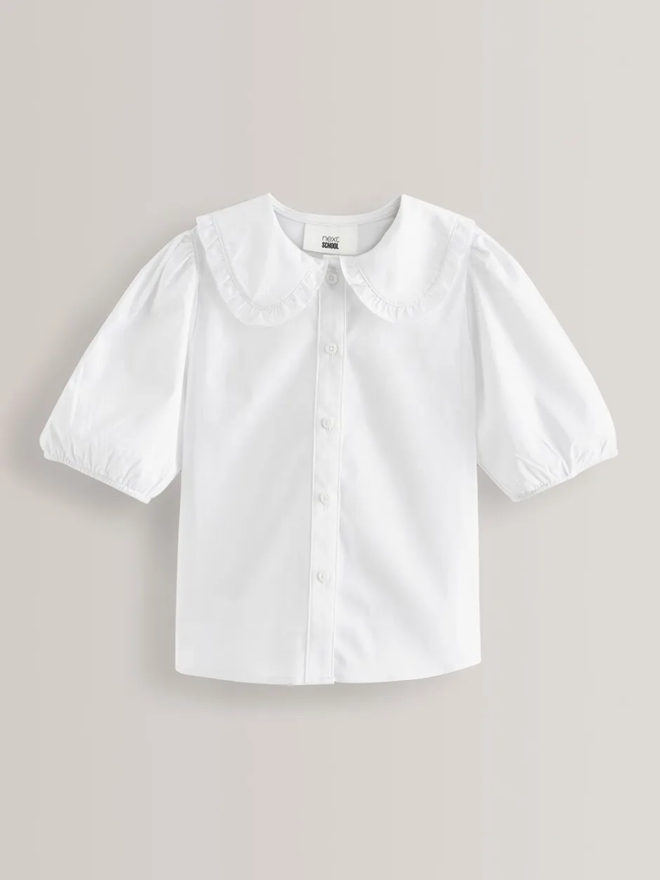 Overhemden En Blouses*Next Wit - Premium schoolblouse met kraag met ruches en hoog aandeel katoen (3-14 jr)