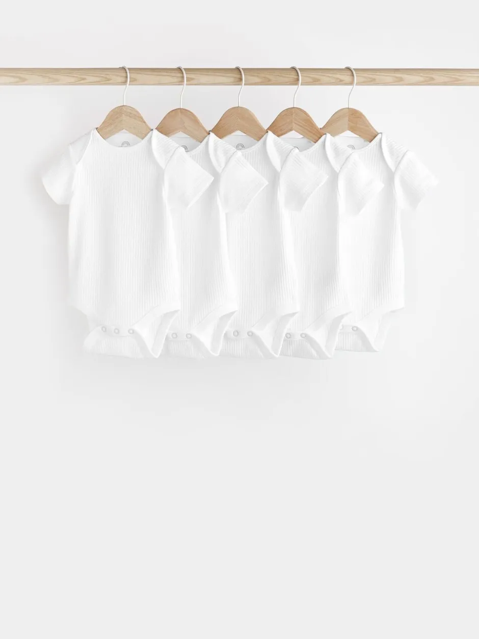 Rompertjes En Hemdjes|Rompertjes En Hemdjes*Next Wit - Rib Short Sleeve Baby Bodysuits 5 Pack