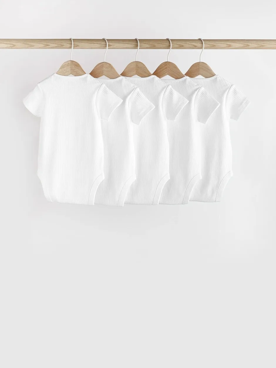 Rompertjes En Hemdjes|Rompertjes En Hemdjes*Next Wit - Rib Short Sleeve Baby Bodysuits 5 Pack