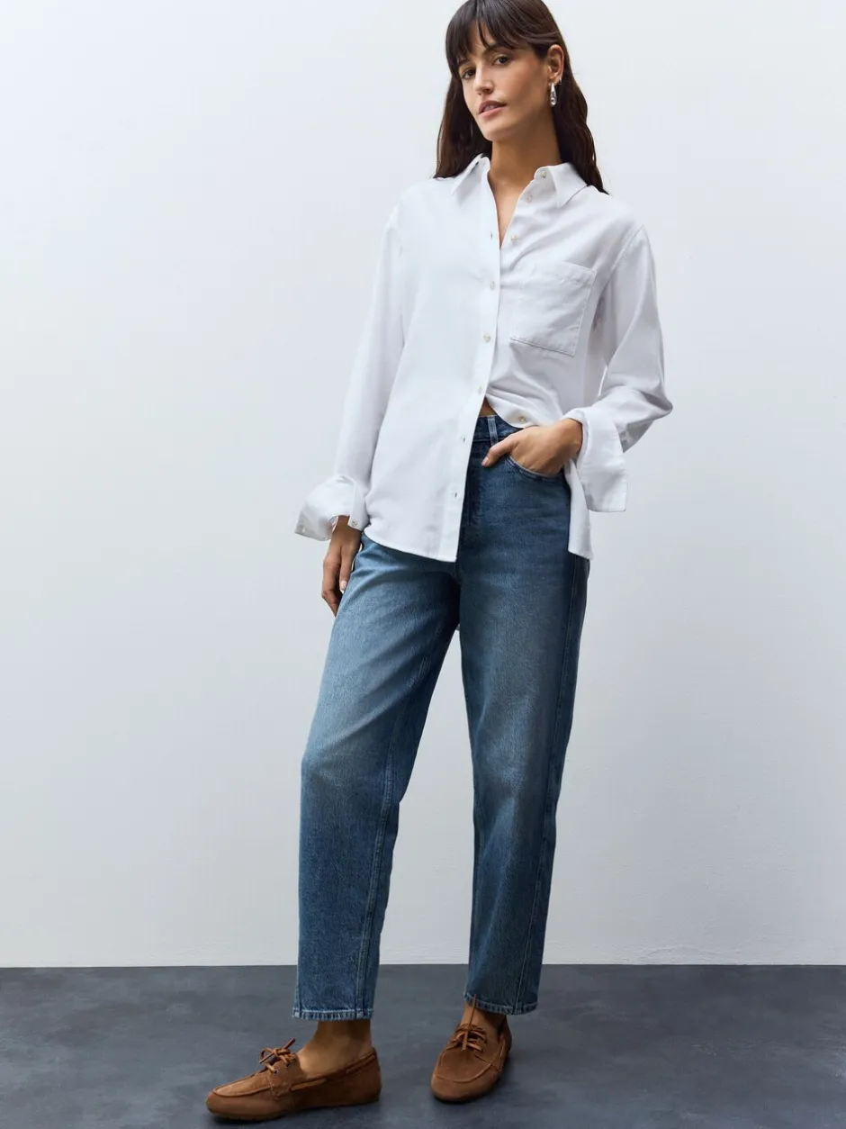 Blouses En Overhemden*Next - Ruimvallend 100% katoenen button-down casual overhemd met lange mouwen Wit