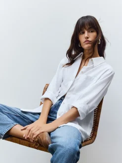 Blouses En Overhemden*Next - Ruimvallend 100% katoenen button-down casual overhemd met lange mouwen Wit