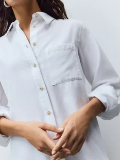 Blouses En Overhemden*Next - Ruimvallend 100% katoenen button-down casual overhemd met lange mouwen Wit