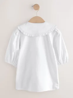Overhemden En Blouses*Next Wit - Schoolblouse met klittenbandsluiting, kraag met ruches en hoog aandeel katoen (3-14jr)