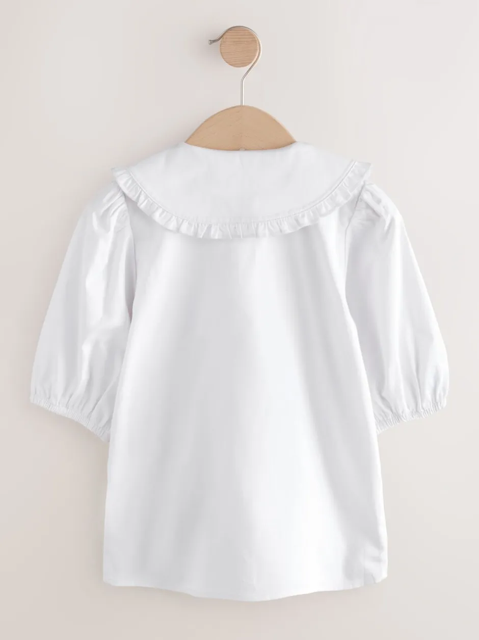 Overhemden En Blouses*Next Wit - Schoolblouse met klittenbandsluiting, kraag met ruches en hoog aandeel katoen (3-14jr)
