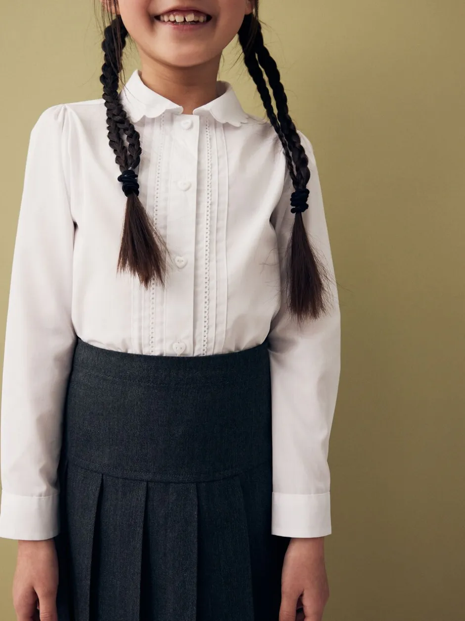 Overhemden En Blouses*Next Wit - Schoolblouse met lange mouwen en gegolfde kantafwerking (3-14 jr)