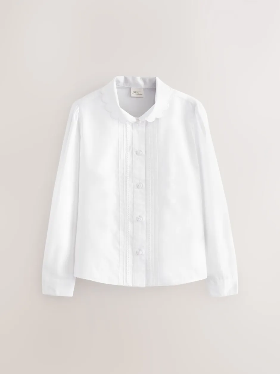 Overhemden En Blouses*Next Wit - Schoolblouse met lange mouwen en gegolfde kantafwerking (3-14 jr)