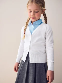 Gebreide Kleding|Next Wit - Schoolvest met V-hals en hoog aandeel katoen (3-16 jr)