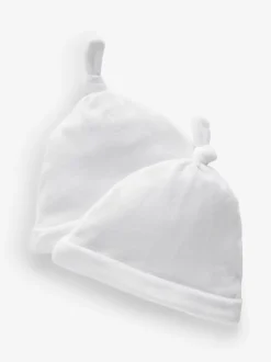 Mutsjes En Antikrabwantjes|Next Wit - Set van 2 velours babyhoeden met gestrikte bovenkant (0-12mnd)