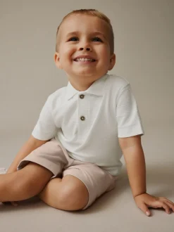 Shorts*Next Wit - Set van poloshirt met textuur en korte mouwen en shorts (3 mnd - 7 jr)