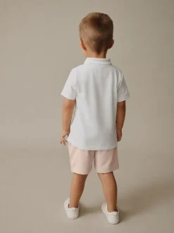 Shorts*Next Wit - Set van poloshirt met textuur en korte mouwen en shorts (3 mnd - 7 jr)