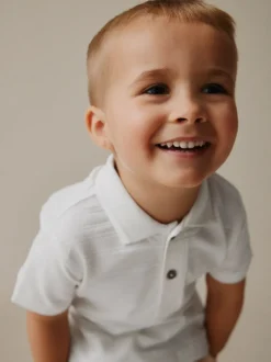 Shorts*Next Wit - Set van poloshirt met textuur en korte mouwen en shorts (3 mnd - 7 jr)