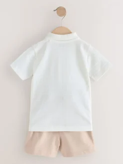 Shorts*Next Wit - Set van poloshirt met textuur en korte mouwen en shorts (3 mnd - 7 jr)