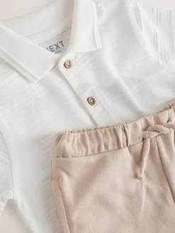 Shorts*Next Wit - Set van poloshirt met textuur en korte mouwen en shorts (3 mnd - 7 jr)