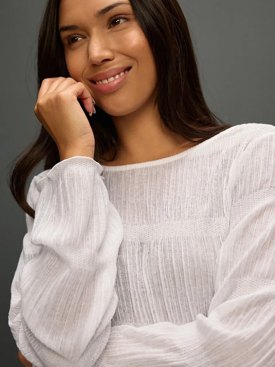 Blouses En Overhemden*Next - Shirred Long Sleeve Crew Neck Top Wit