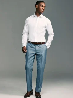 Formele Overhemden|Next - Slim Fit - Eenvoudig te strijken slim fit overhemd met textuur en dubbele manchetten Wit