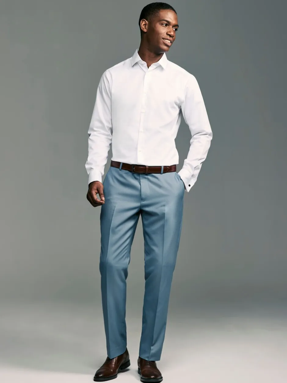 Formele Overhemden|Next - Slim Fit - Eenvoudig te strijken slim fit overhemd met textuur en dubbele manchetten Wit