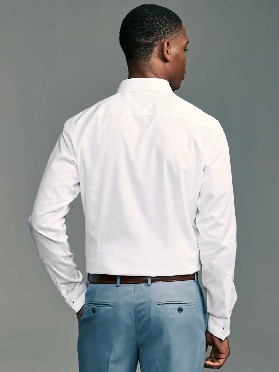 Formele Overhemden|Next - Slim Fit - Eenvoudig te strijken slim fit overhemd met textuur en dubbele manchetten Wit