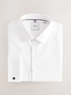 Formele Overhemden|Next - Slim Fit - Eenvoudig te strijken slim fit overhemd met textuur en dubbele manchetten Wit