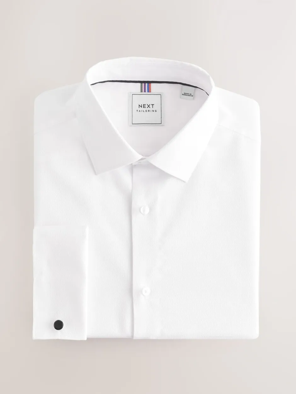 Formele Overhemden|Next - Slim Fit - Eenvoudig te strijken slim fit overhemd met textuur en dubbele manchetten Wit