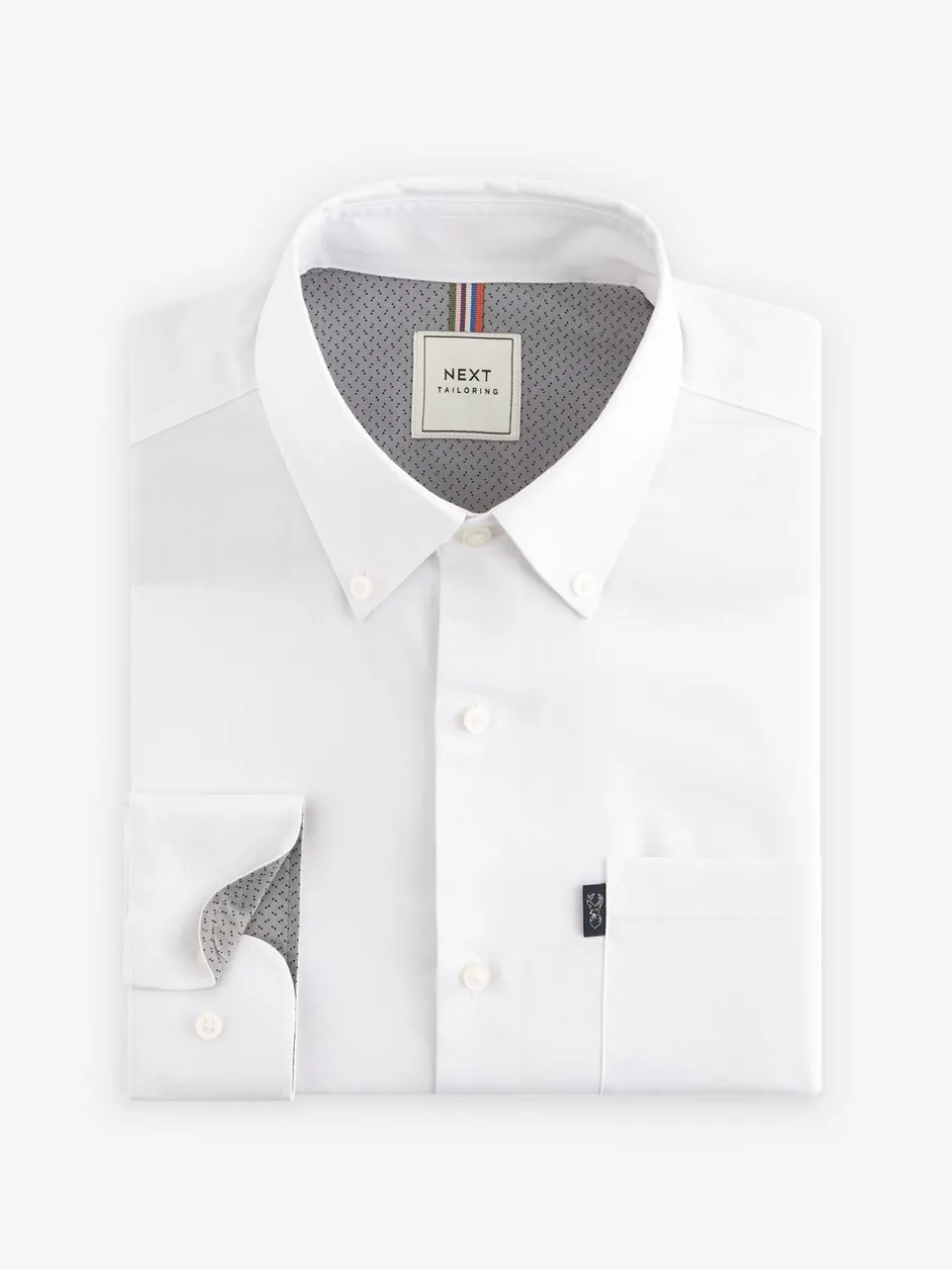 Formele Overhemden|Shirts*Next Wit - Slim Fit - Gemakkelijk te strijken Oxford overhemd met doorlopende knopen