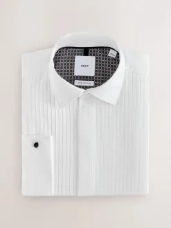 Formele Overhemden|Shirts*Next Wit - Slim Fit - Occasion Pleated Bib Double Cuff Dress Shirt