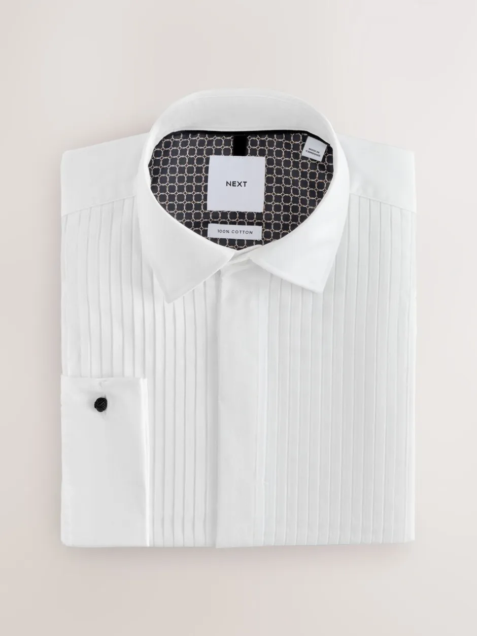 Formele Overhemden|Shirts*Next Wit - Slim Fit - Occasion Pleated Bib Double Cuff Dress Shirt