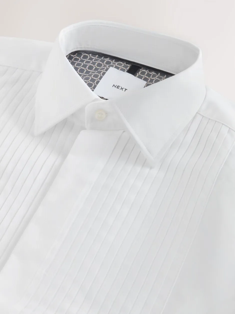 Formele Overhemden|Shirts*Next Wit - Slim Fit - Occasion Pleated Bib Double Cuff Dress Shirt