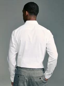 Formele Overhemden|Next Wit - Slim Fit - Onderhoudsvriendelijk, getextureerd, slim fit overhemd met enkele manchet