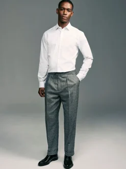 Formele Overhemden|Next Wit - Slim Fit - Onderhoudsvriendelijk, getextureerd, slim fit overhemd met enkele manchet