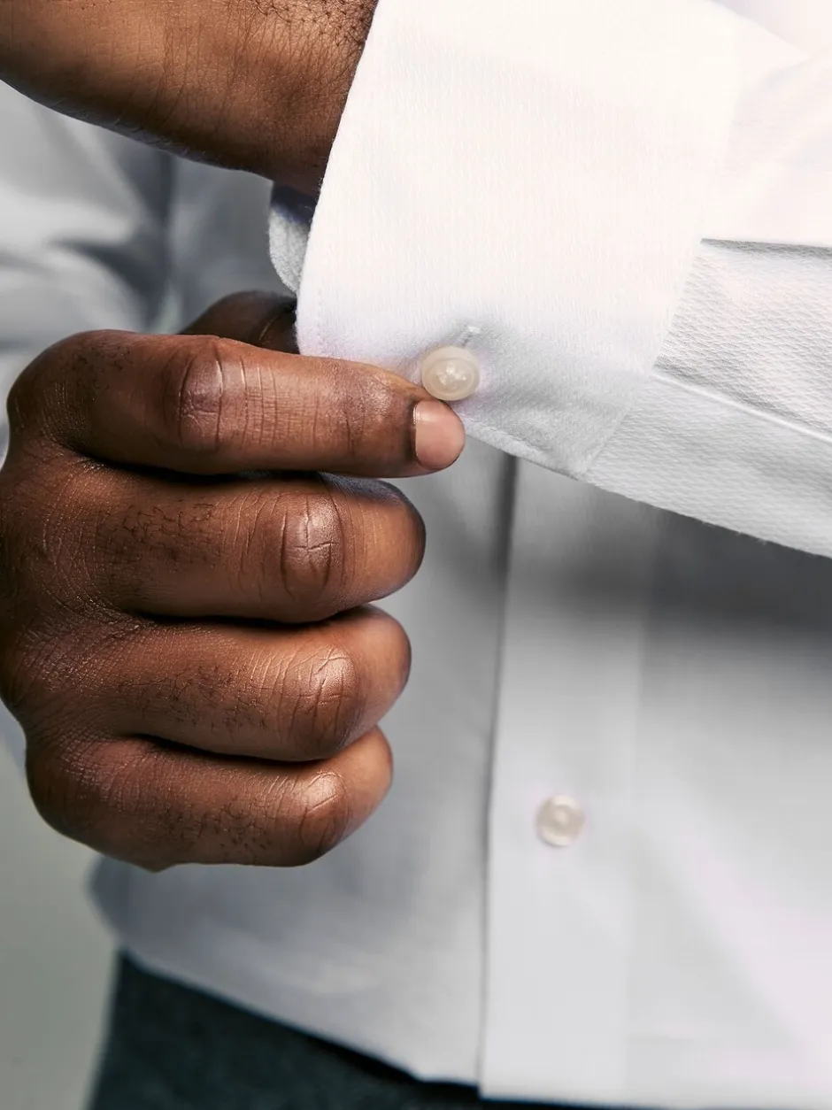 Formele Overhemden|Next Wit - Slim Fit - Onderhoudsvriendelijk, getextureerd, slim fit overhemd met enkele manchet