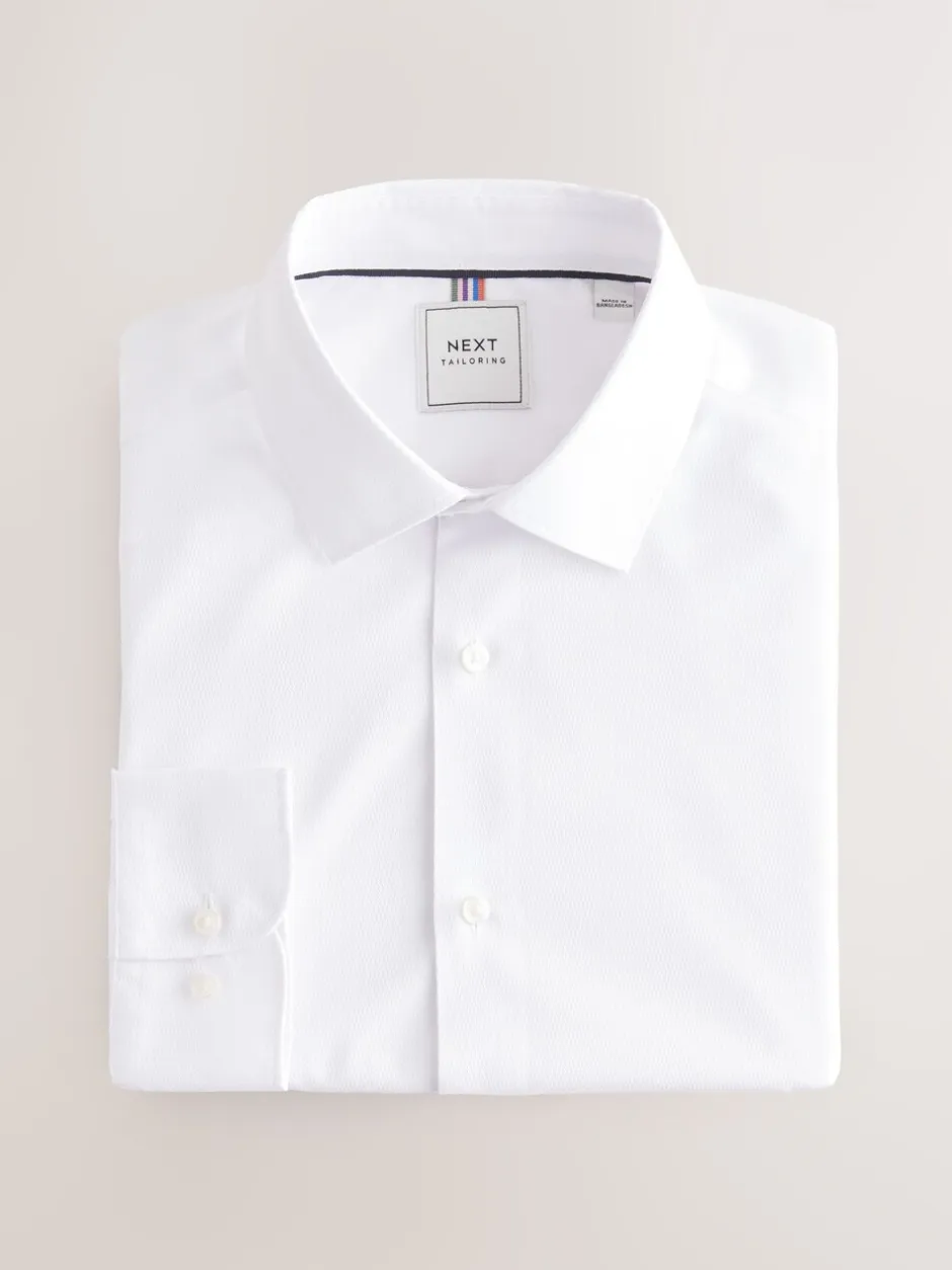 Formele Overhemden|Next Wit - Slim Fit - Onderhoudsvriendelijk, getextureerd, slim fit overhemd met enkele manchet