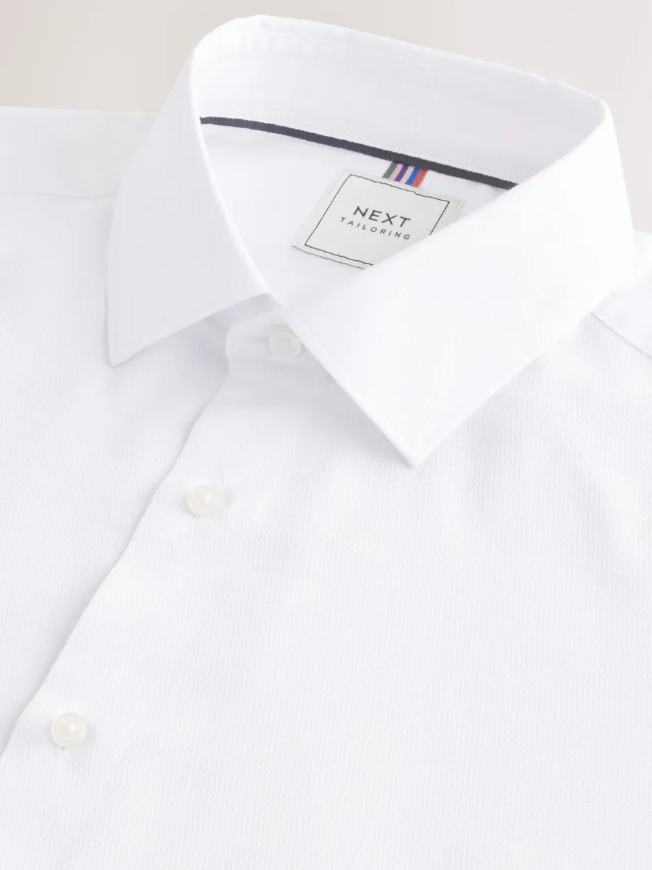 Formele Overhemden|Next Wit - Slim Fit - Onderhoudsvriendelijk, getextureerd, slim fit overhemd met enkele manchet