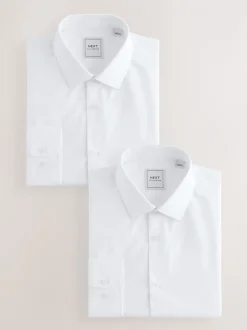 Formele Overhemden|Shirts|Next Wit - Slim Fit - Onderhoudsvriendelijke nette overhemden met lange mouwen met enkele manchetten, verpakking van 2