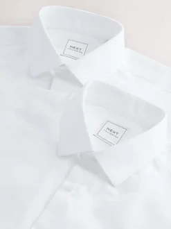 Formele Overhemden|Shirts|Next Wit - Slim Fit - Onderhoudsvriendelijke nette overhemden met lange mouwen met enkele manchetten, verpakking van 2