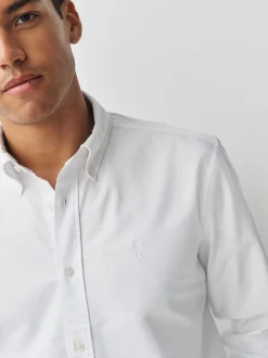 Formele Overhemden|Shirts*Next Wit - Slim Fit - Oxford-hemd met lange mouwen
