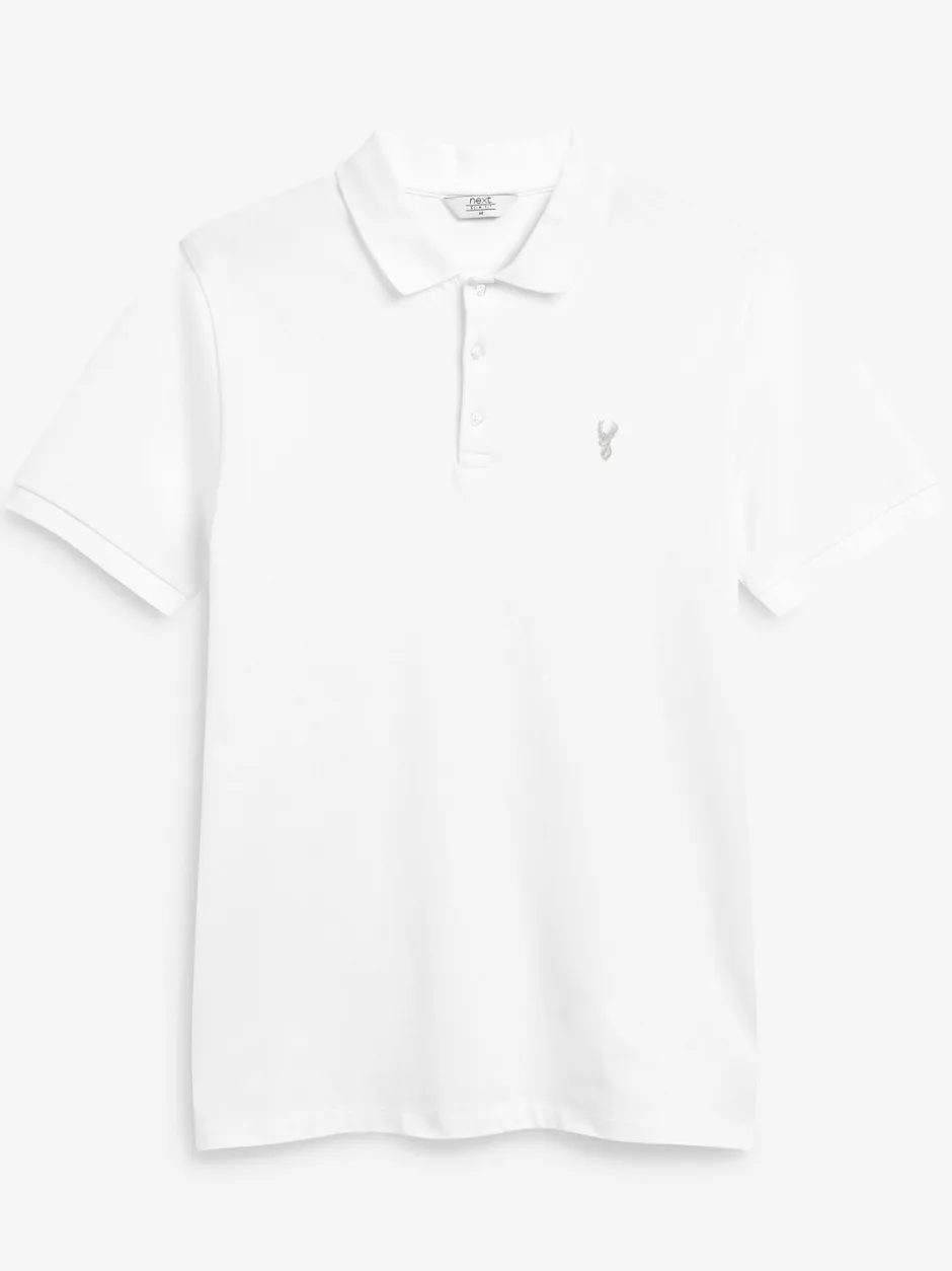 Poloshirts|T-Shirts En Hemden|Next Wit - Slim Fit - Piqué poloshirt met korte mouwen