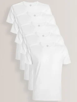 Ondergoed|Ondergoed|Next Wit - Slim Fit - Set van 5 100% katoenen T-shirts met laagjes