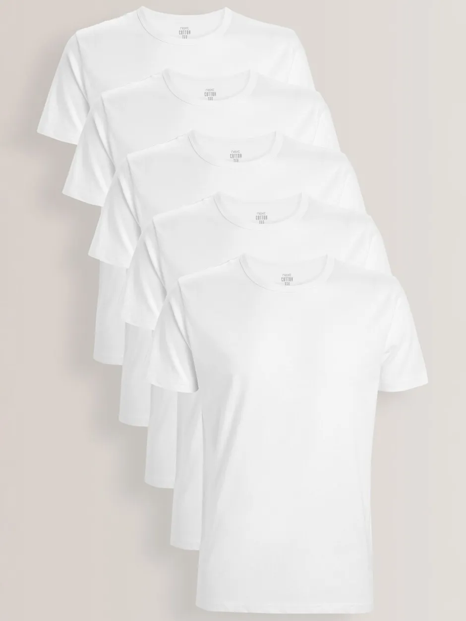 Ondergoed|Ondergoed|Next Wit - Slim Fit - Set van 5 100% katoenen T-shirts met laagjes